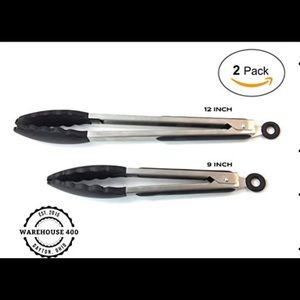 🐸 NWT Silicone Tong Set 2 Pack Stainless Steel
